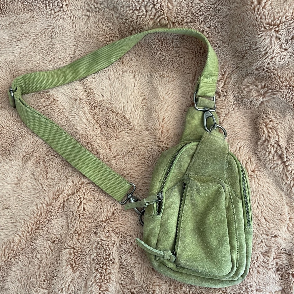 Free People Olive Green Canvas Crossbody Sling Bag